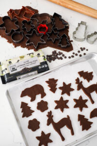 Chocolate Gingerbread Cookie dough cut-outs of animals 